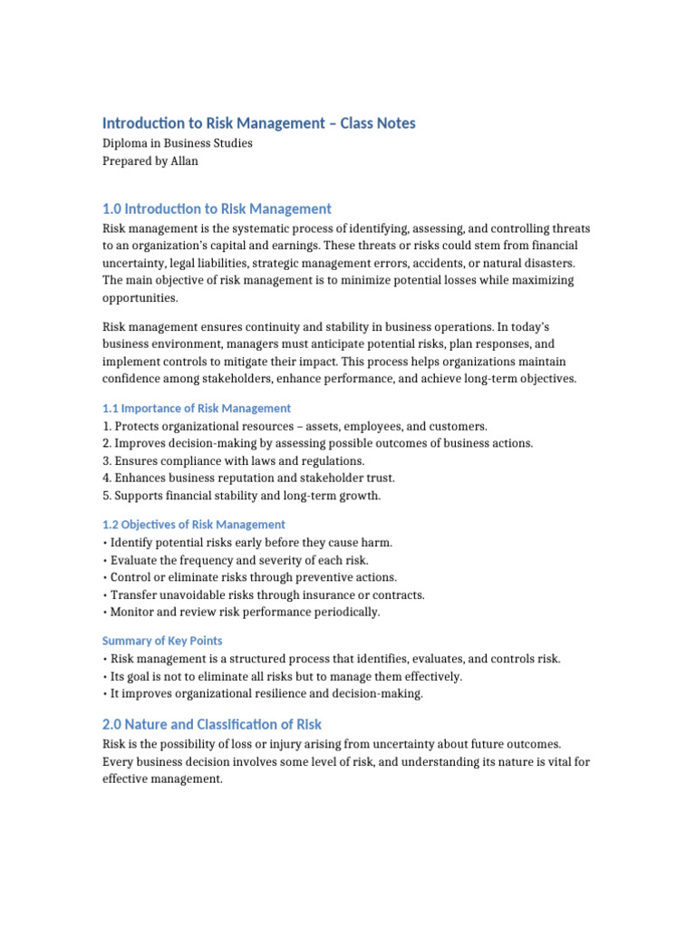 Introduction To Risk Management Part1 Allan | PDF | Risk | Risk Management