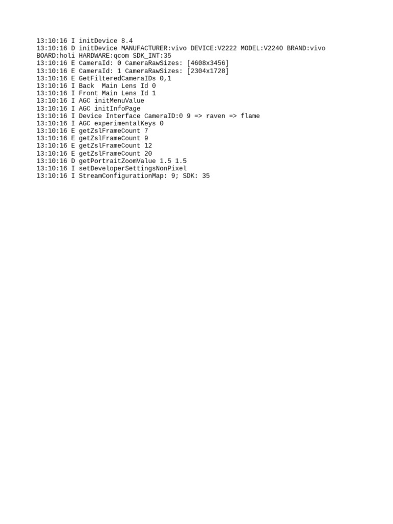 Vivo Device Camera Configuration Log | PDF