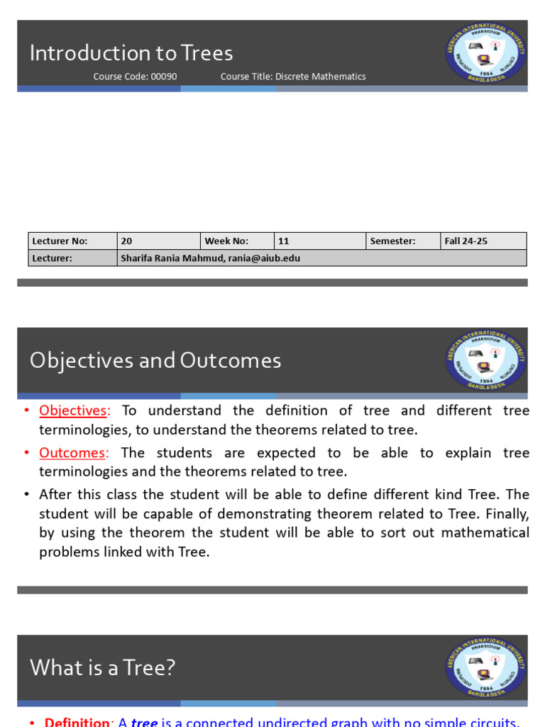 DM 20 Introduction Trees Fall 2024 25 | PDF | Vertex (Graph Theory ...