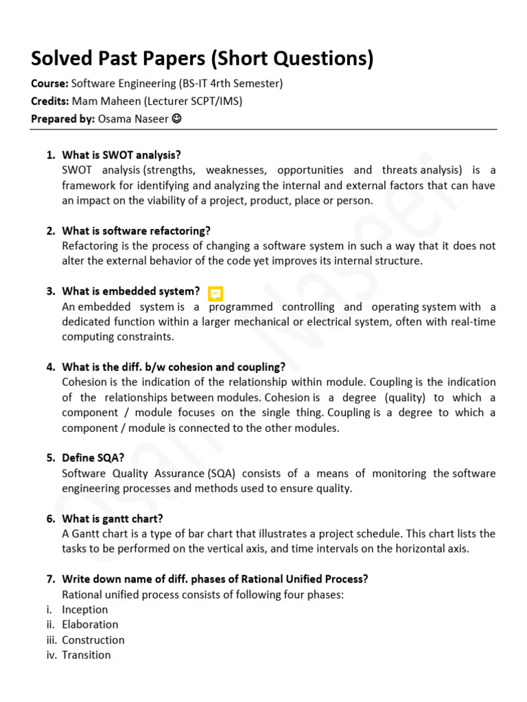 Software Engineering short q's | PDF | Software Testing | Software ...