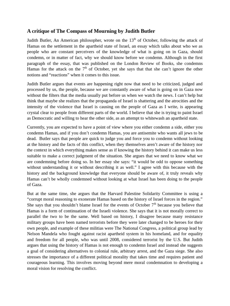 Critique of Butler's Mourning Compass | PDF | Hamas | Israel