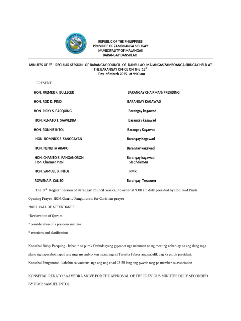 3rd Regular Session Minutes | PDF