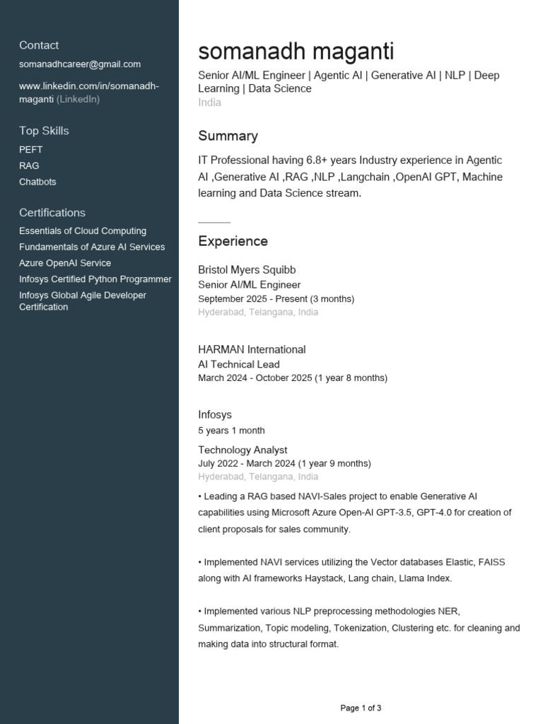 Senior AI/ML Engineer Profile | PDF | Artificial Intelligence ...