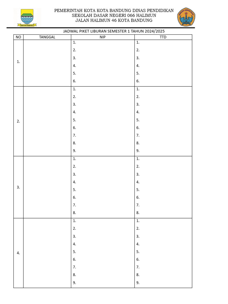 Jadwal Piket Sdn 066 Halimun | PDF