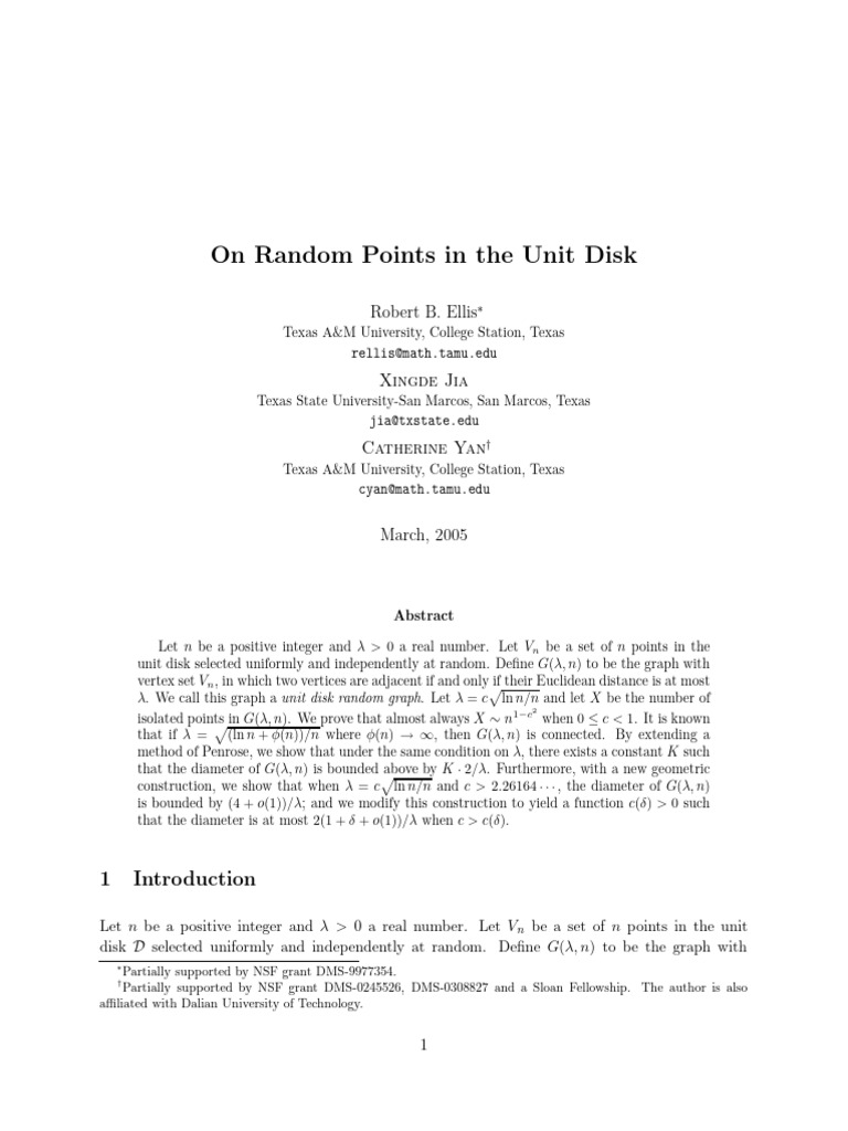 Unit Disk Random Graph Properties | PDF | Geometry | Mathematical Concepts