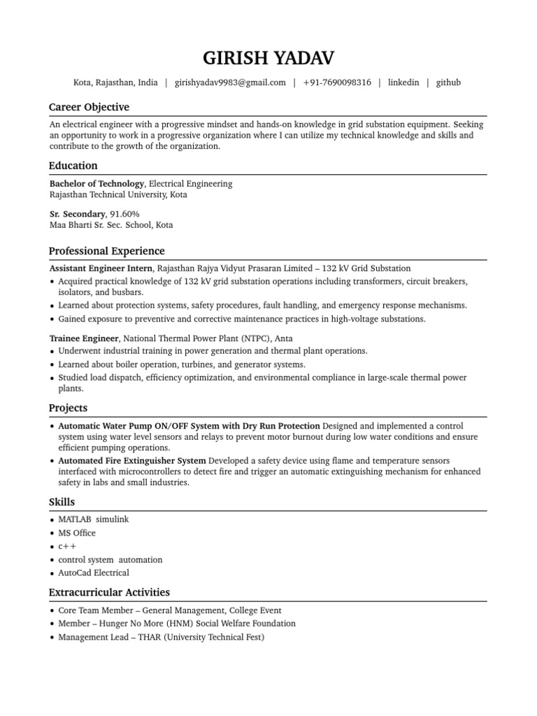 Girish Yadav CV | PDF