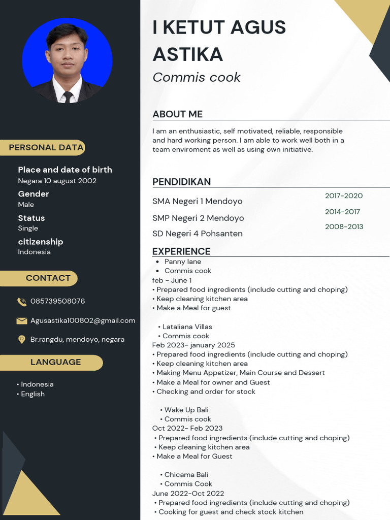 CV I Ketut Agus Astika 2025 | PDF | Chef | Foods