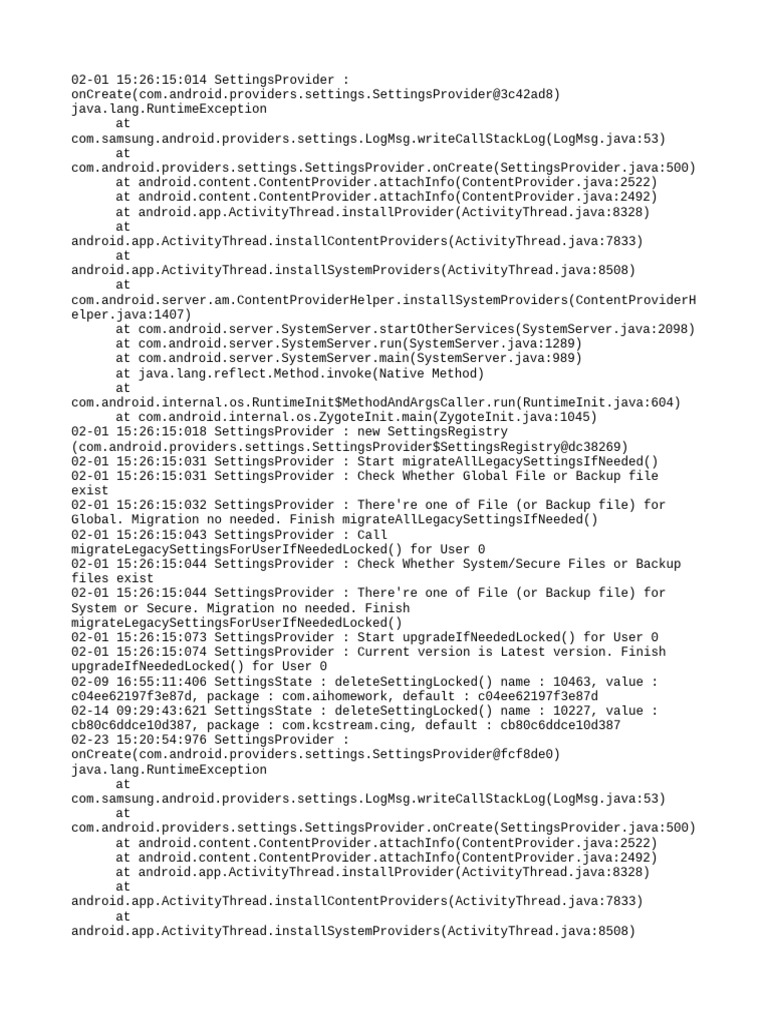 Samsung SettingsProvider Migration Logs | PDF | Backup | Java ...
