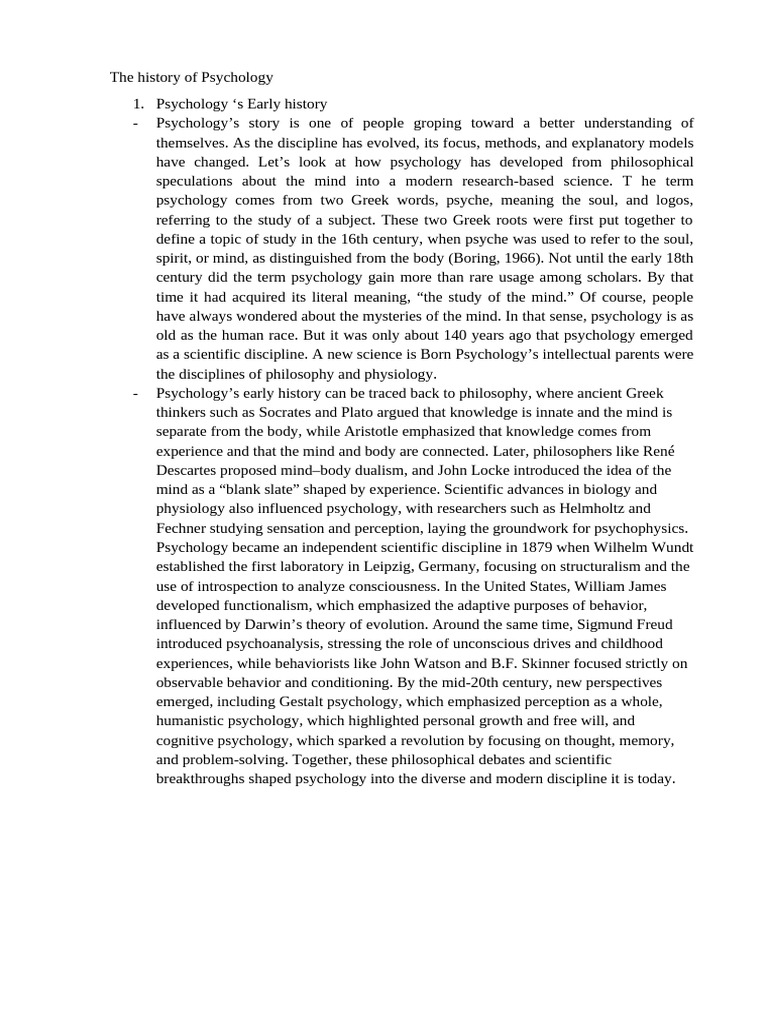 Evolution of Psychology: A Historical Overview | PDF | Psychology | Mind