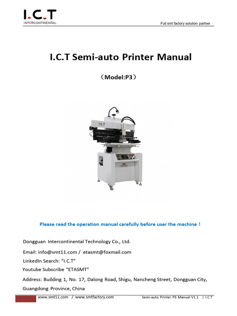 Semi-Auto Printer P3 Operation Manual | PDF | Electrical Engineering ...