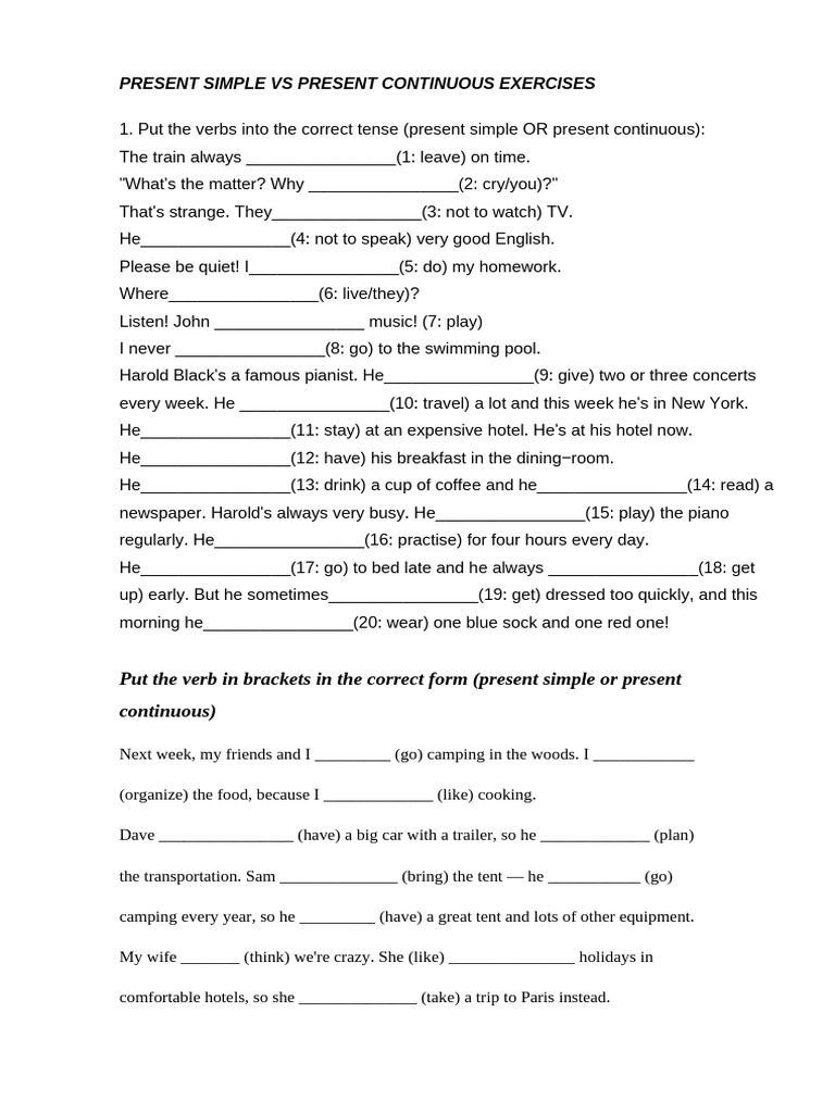 present simple vs present continuous exercises text pdf