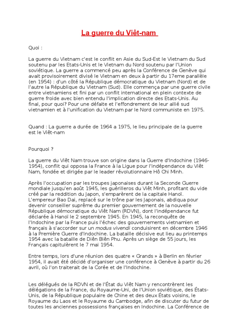 La Guerre Du Viêt-Nam | PDF | Guerre du Vietnam | Viêt Nam du Sud