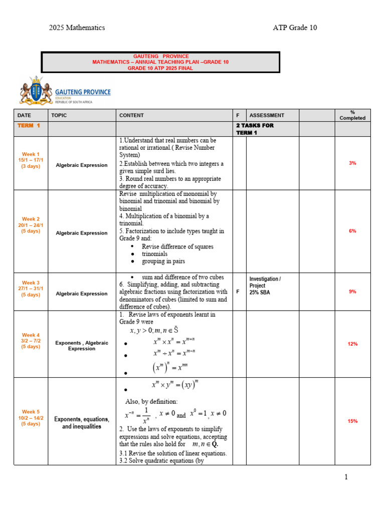 Grade 10 Mathematics ATP 2025 | PDF | Line (Geometry) | Geometry