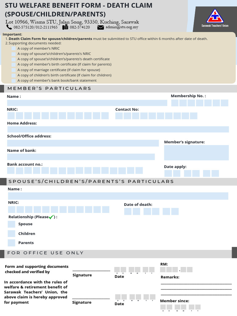 STU Death Claim Form for Benefits | PDF | Government And Personhood ...