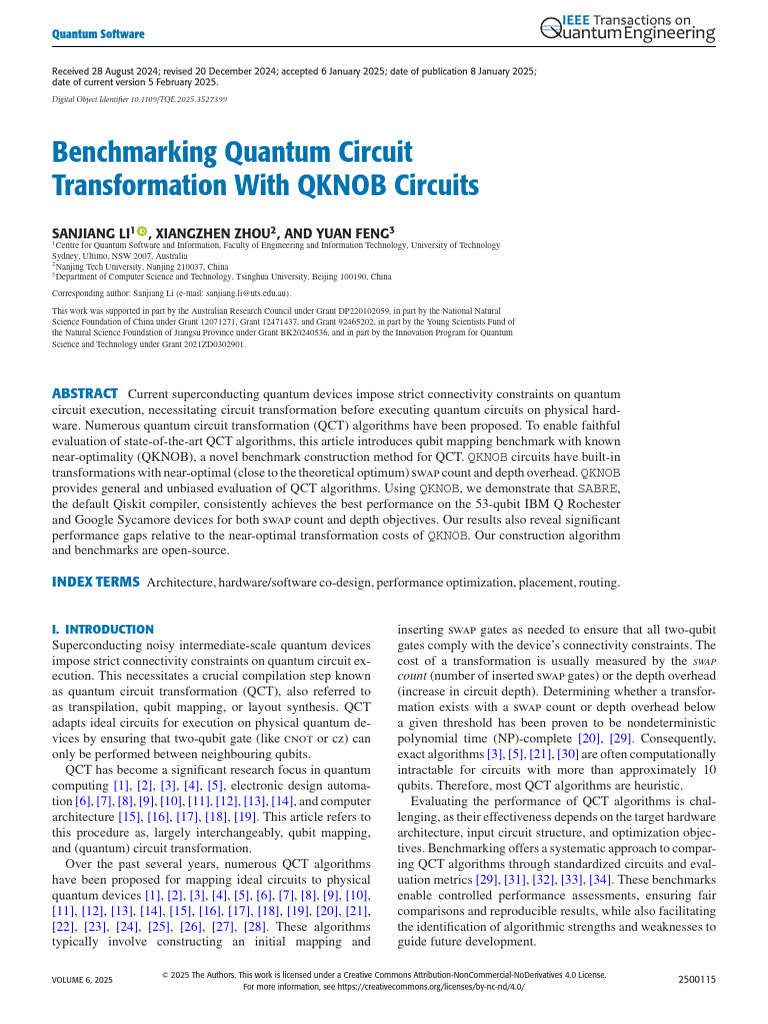 QKNOB: Benchmarking Quantum Circuit Transformation | PDF | Quantum ...
