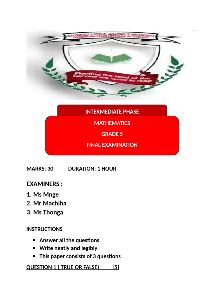 Grade 5 Mathematics Final Exam Guide | PDF | Volume | Litre