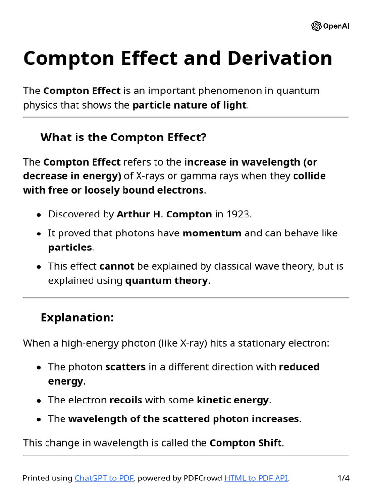 Compton Effect and Derivation | PDF | Photon | Electron