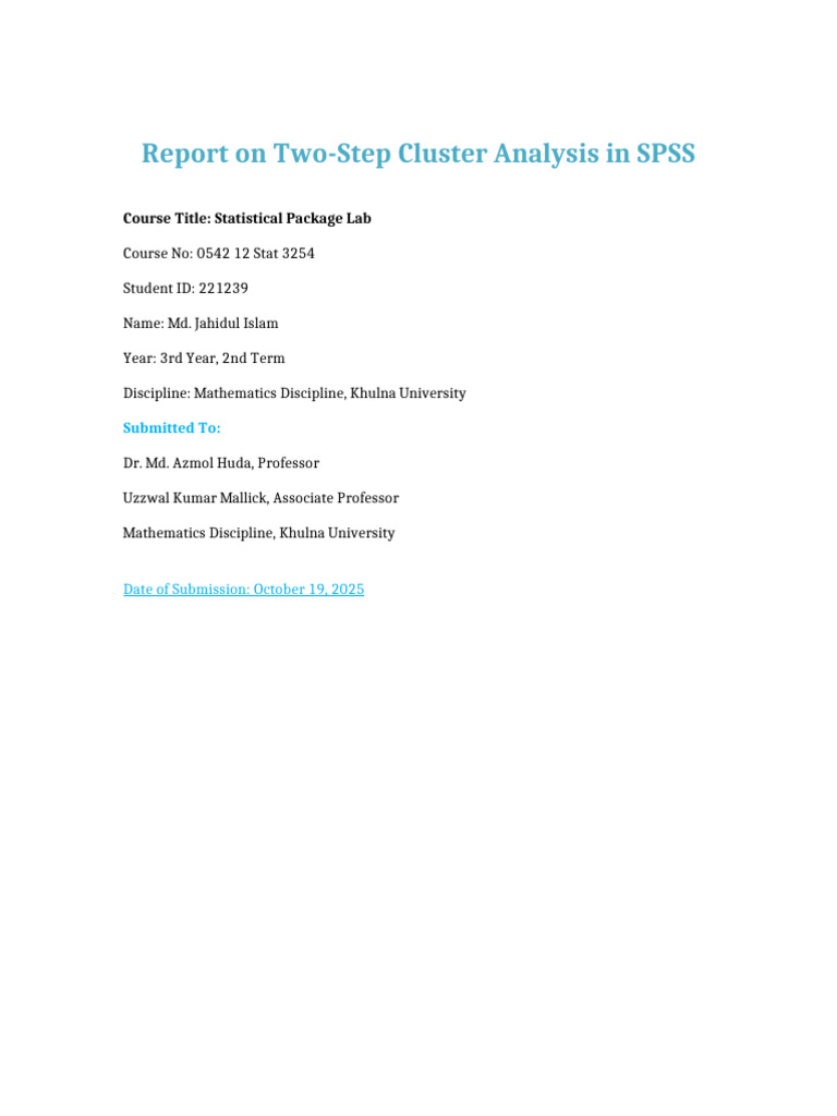 Two-Step Cluster Analysis in SPSS Report | PDF | Cluster Analysis | Spss