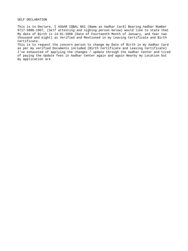 Asghar Nai Self Declaration | PDF