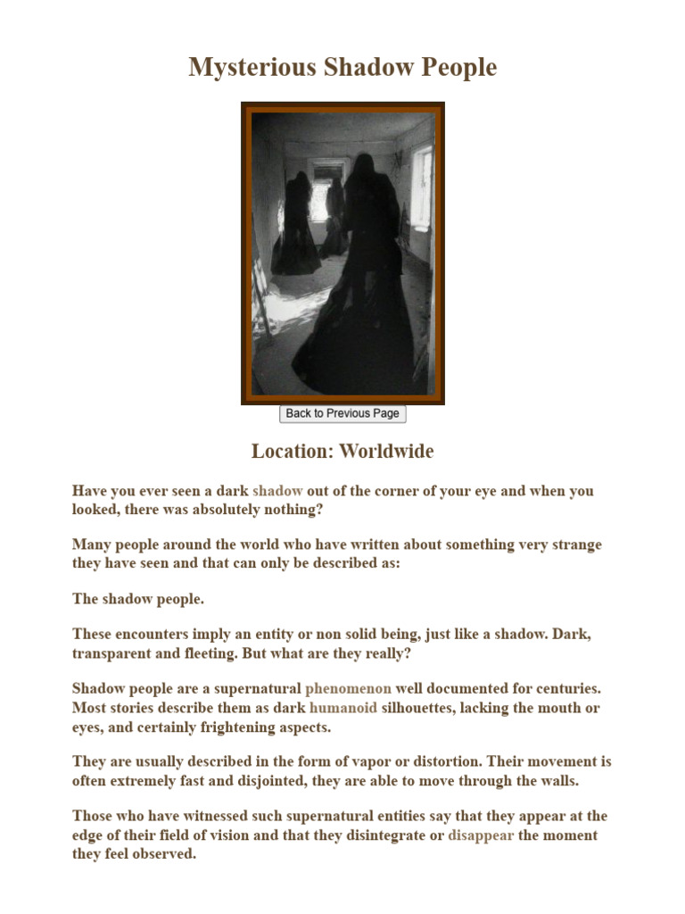 Mysterious Shadow People | PDF | Ghosts | Paranormal