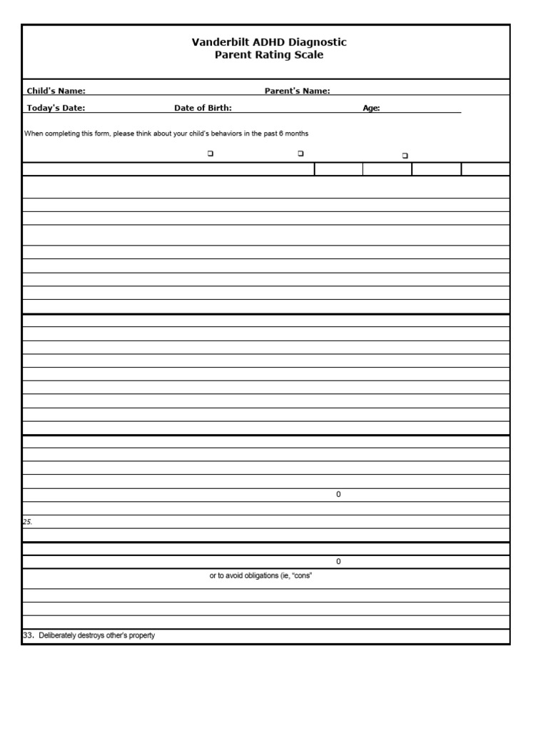 Vanderbilt ADHD Parent Rating Scale | PDF | Tourette Syndrome | Human ...