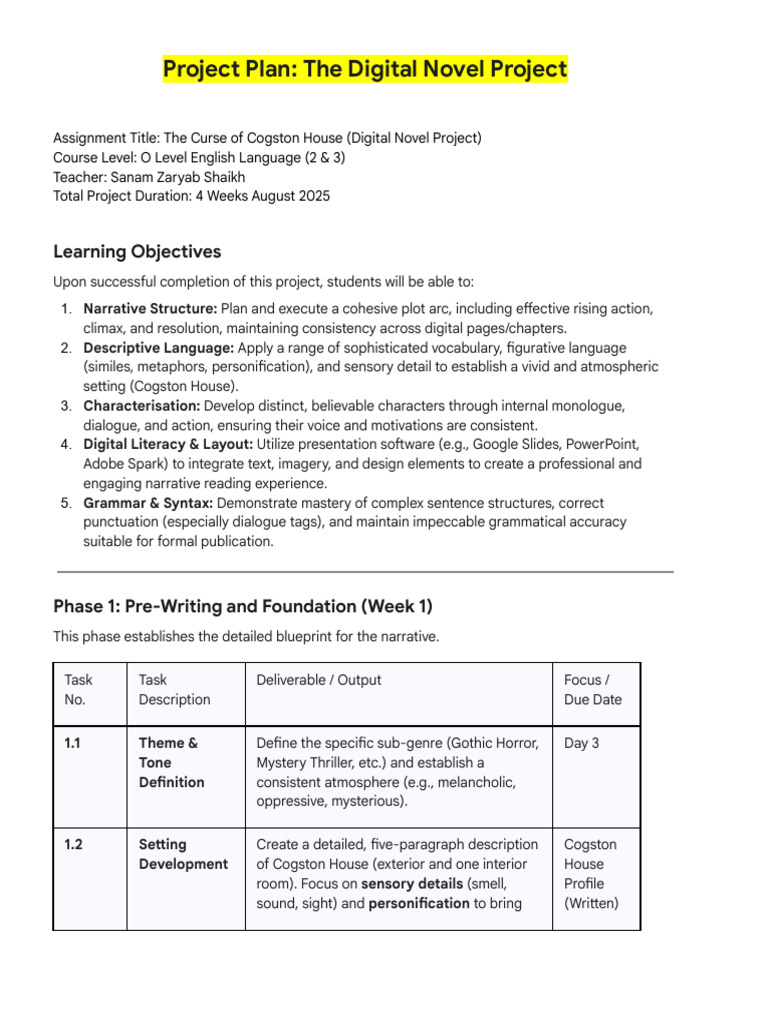Digital Novel Project Plan: Cogston House | PDF | Syntax | Narrative