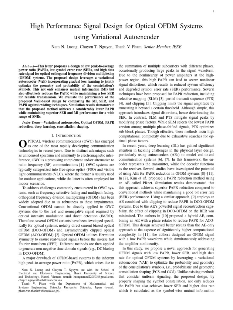 VAE for Low PAPR in Optical OFDM | PDF | Orthogonal Frequency Division ...