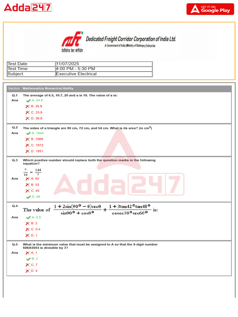 DFCCIL Executive Answer Key 2025 | PDF | Oxide