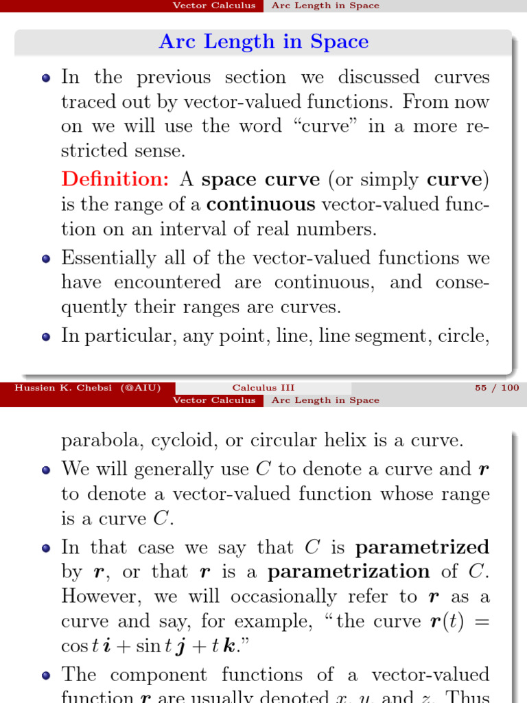 Arc Length of Space Curves in Calculus | PDF | Curve | Curvature