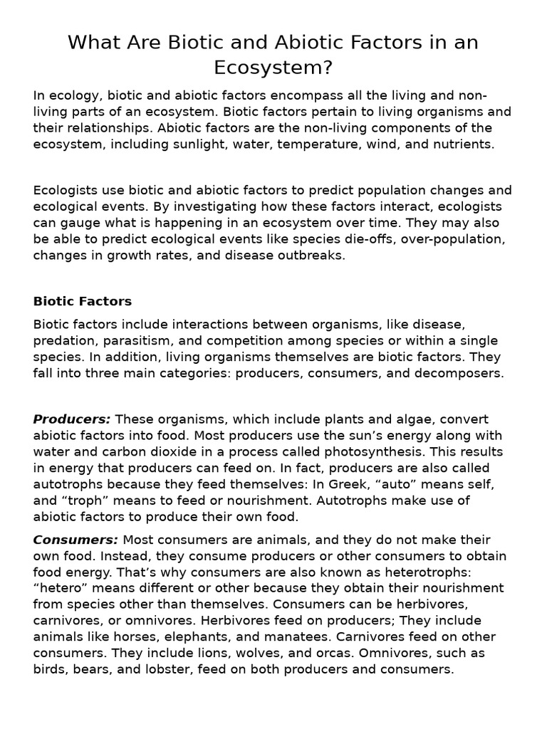 What Are Biotic and Abiotic Factors in An Ecosystem | PDF | Ecosystem ...
