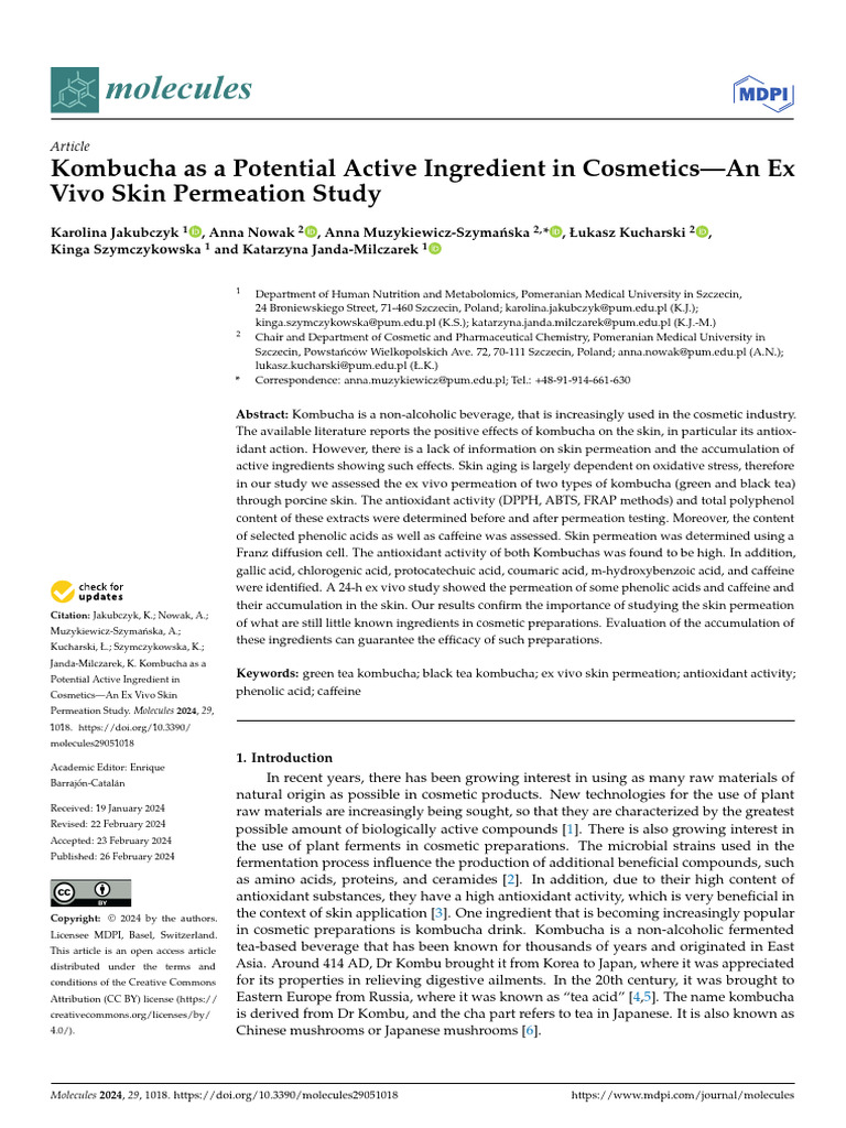 Kombucha As A Potential Active Ingredient in Cosme | PDF | Polyphenol