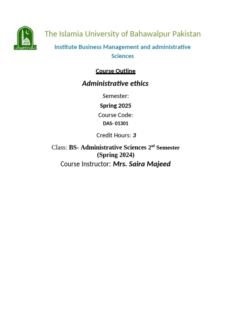 Administrative Ethics Course Outline | PDF | Morality | Value (Ethics)