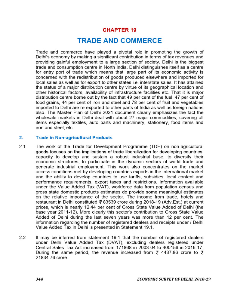 Delhi Trade and Commerce Overview 2018-19 | PDF | Value Added Tax | Exports