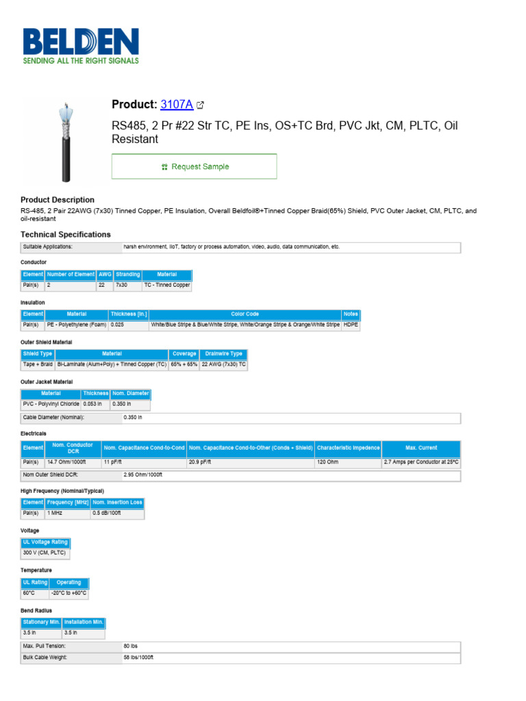 RS485 2 Pair 22AWG Cable Specifications | PDF | Polyvinyl Chloride ...