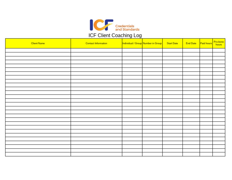 ICFClientCoachingLogTemplate-20-1.xlsx (ACC From ICF Website) | PDF