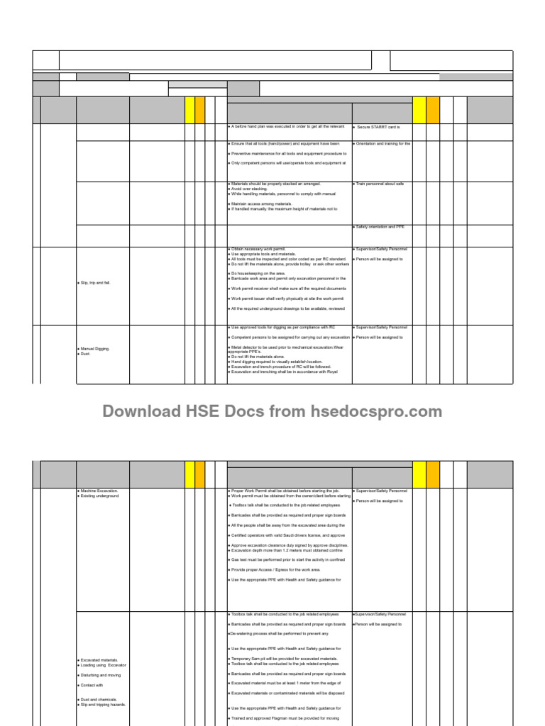 Excavation Safety Risk Assessment Guide | PDF | Occupational Safety And ...