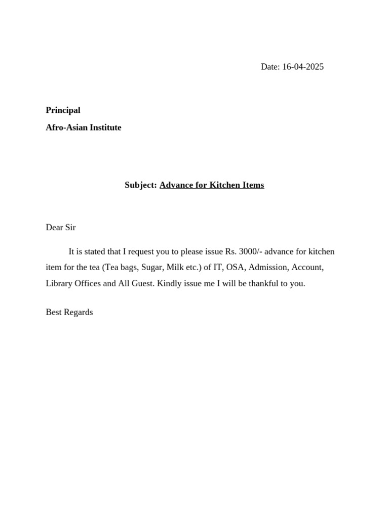 Request for Kitchen Item Advance | PDF