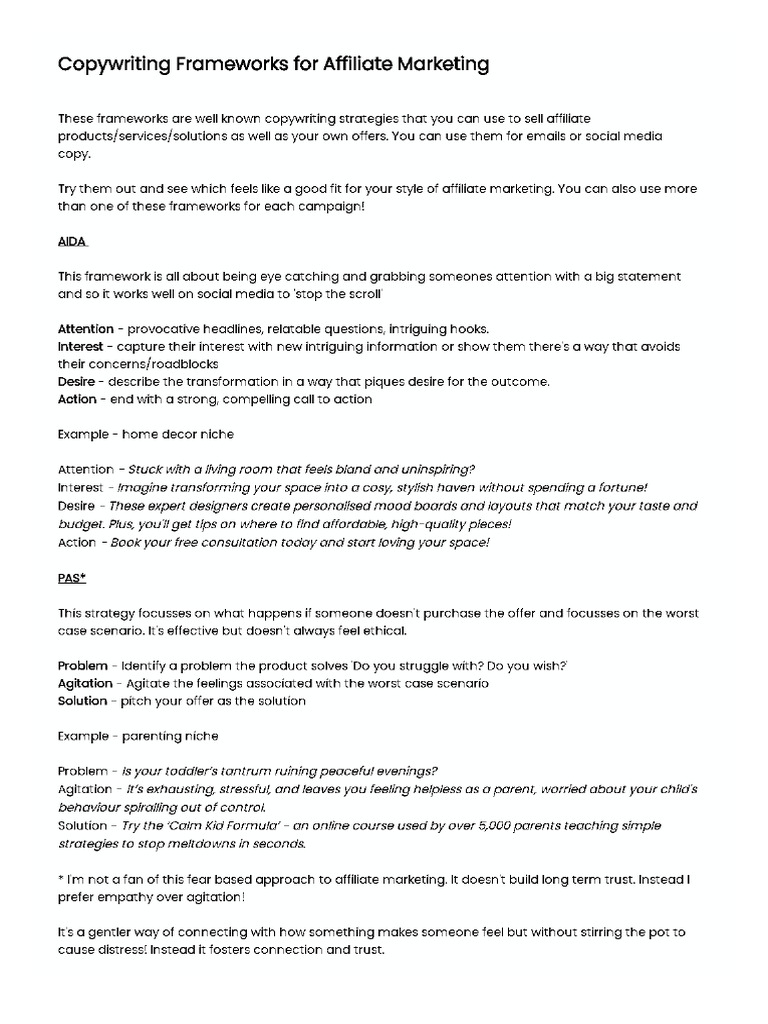 Affiliate Marketing Copywriting Frameworks | PDF | Emotions | Search ...