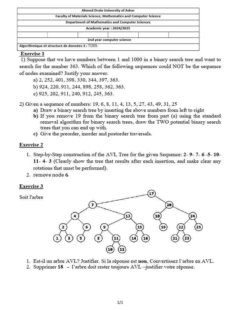 Binary Search Tree Exercises for CS Students | PDF