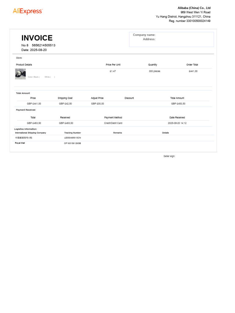 2019 08 20 Invoice No 8000310404500656 Aliexpress | PDF | Business ...