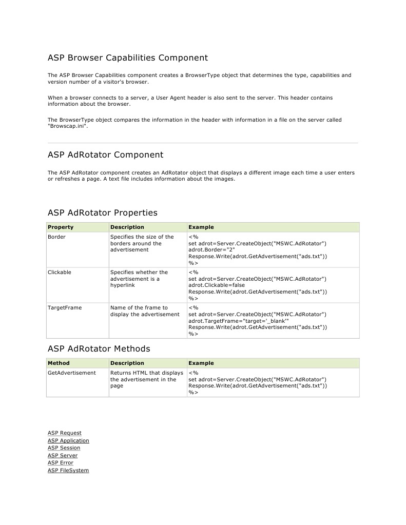 ASP Browser and AdRotator Components | PDF | Computers