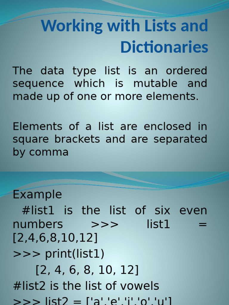 Python Lists and Dictionaries Guide | PDF | Cyan | Magenta