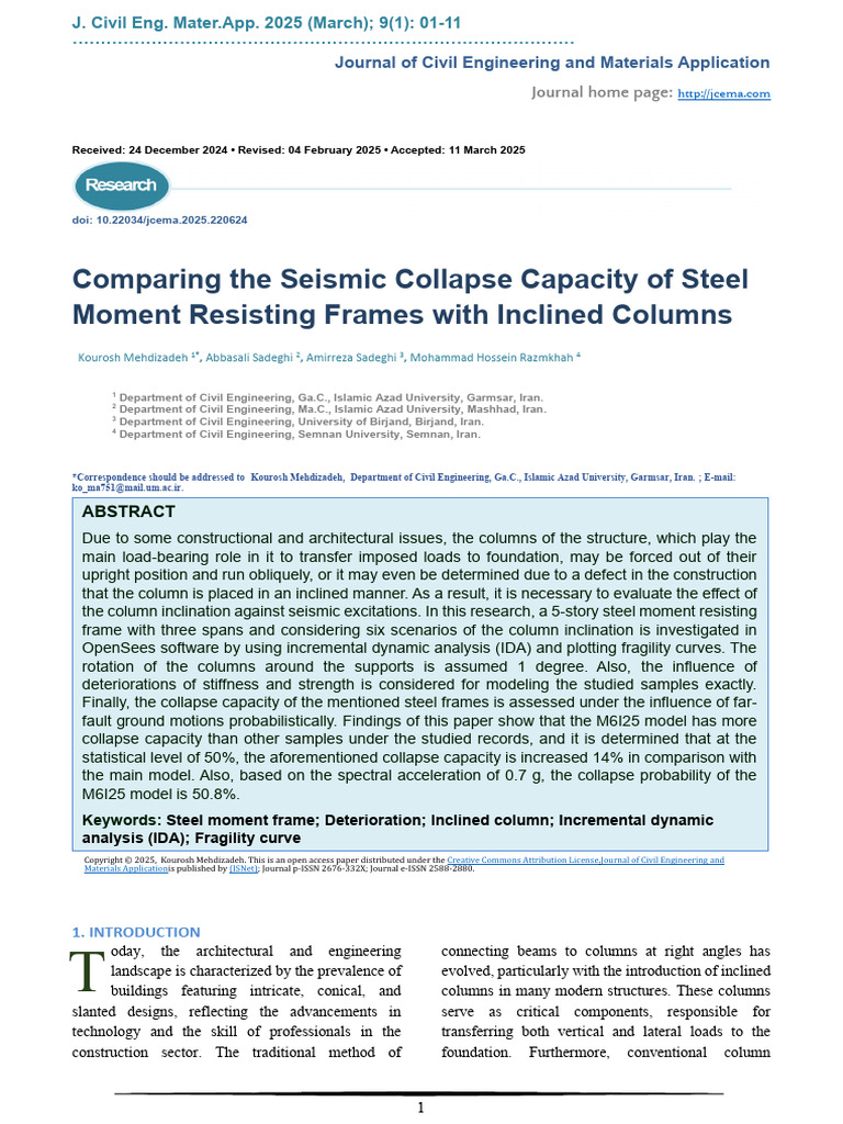 Seismic Collapse of Steel Frames with Inclined Columns | PDF ...