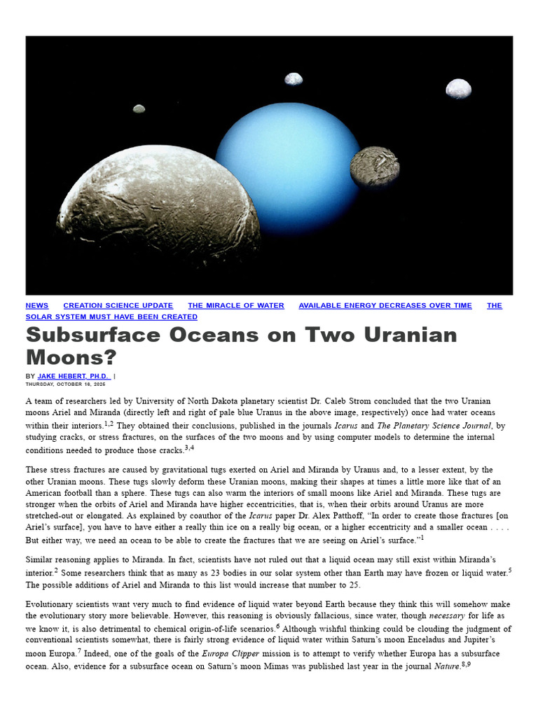 Subsurface Oceans on Uranian Moons | PDF | Natural Satellite | Uranus