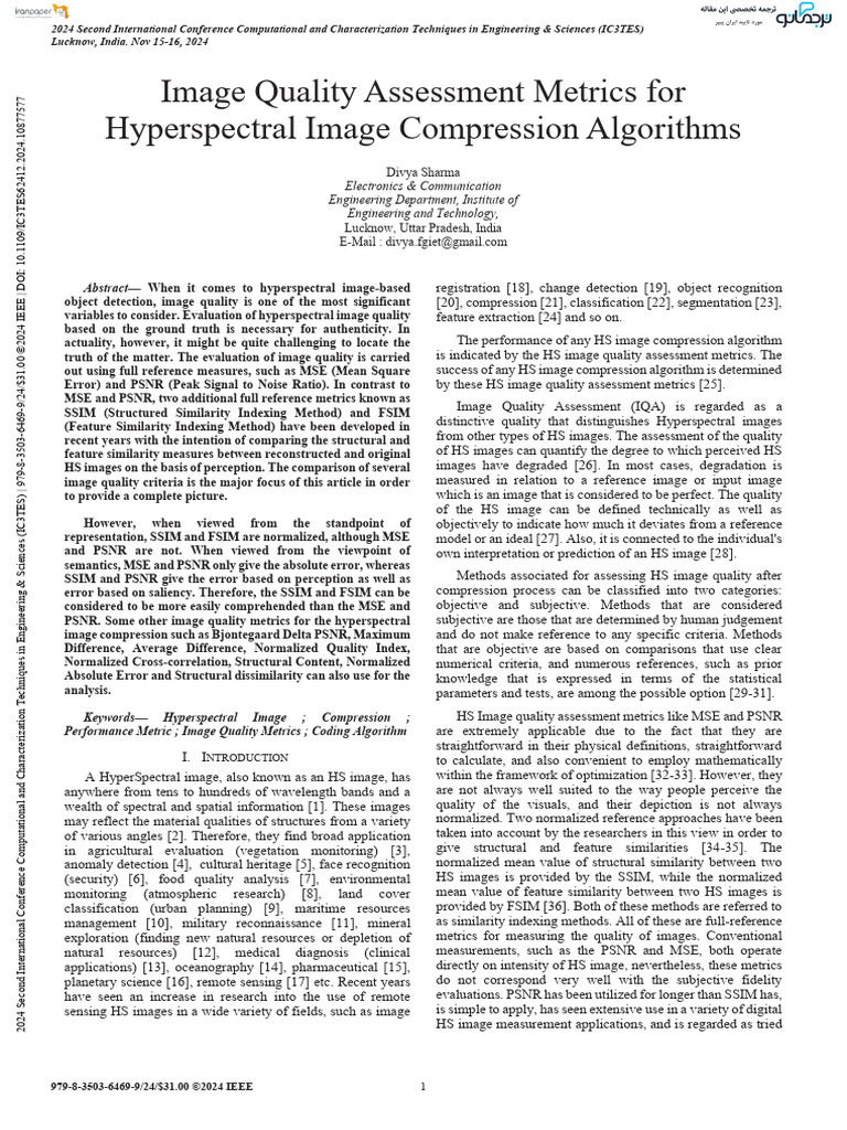 Image Quality Assessment Metrics For Hyperspectral Image Compression ...