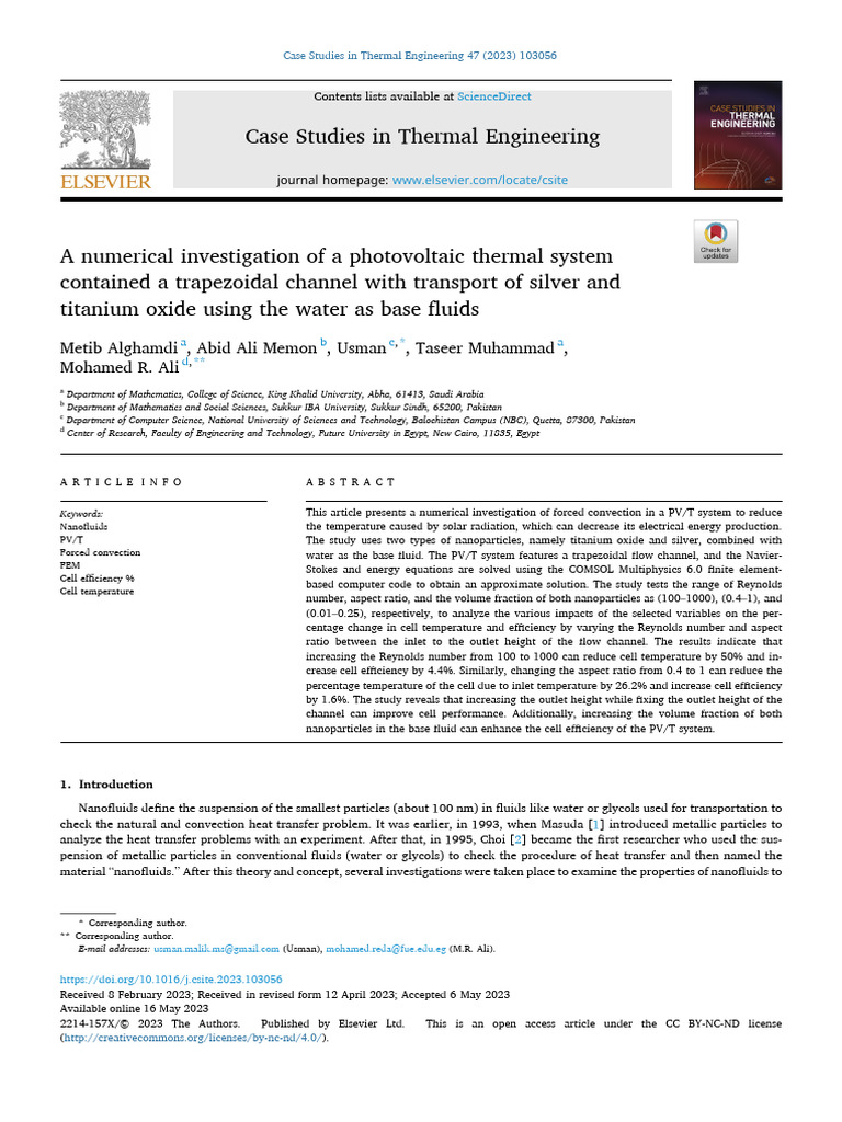 Numerical Study of PV/T System Efficiency | PDF | Photovoltaics | Heat ...