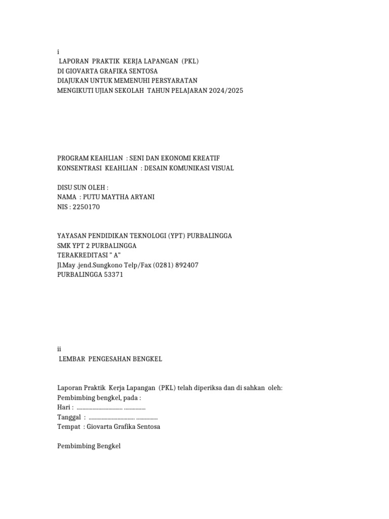 Laporan PKL di Giovarta Grafika Sentosa | PDF
