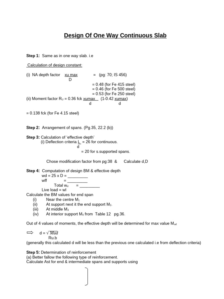 Design of One Way Continious Slab | PDF