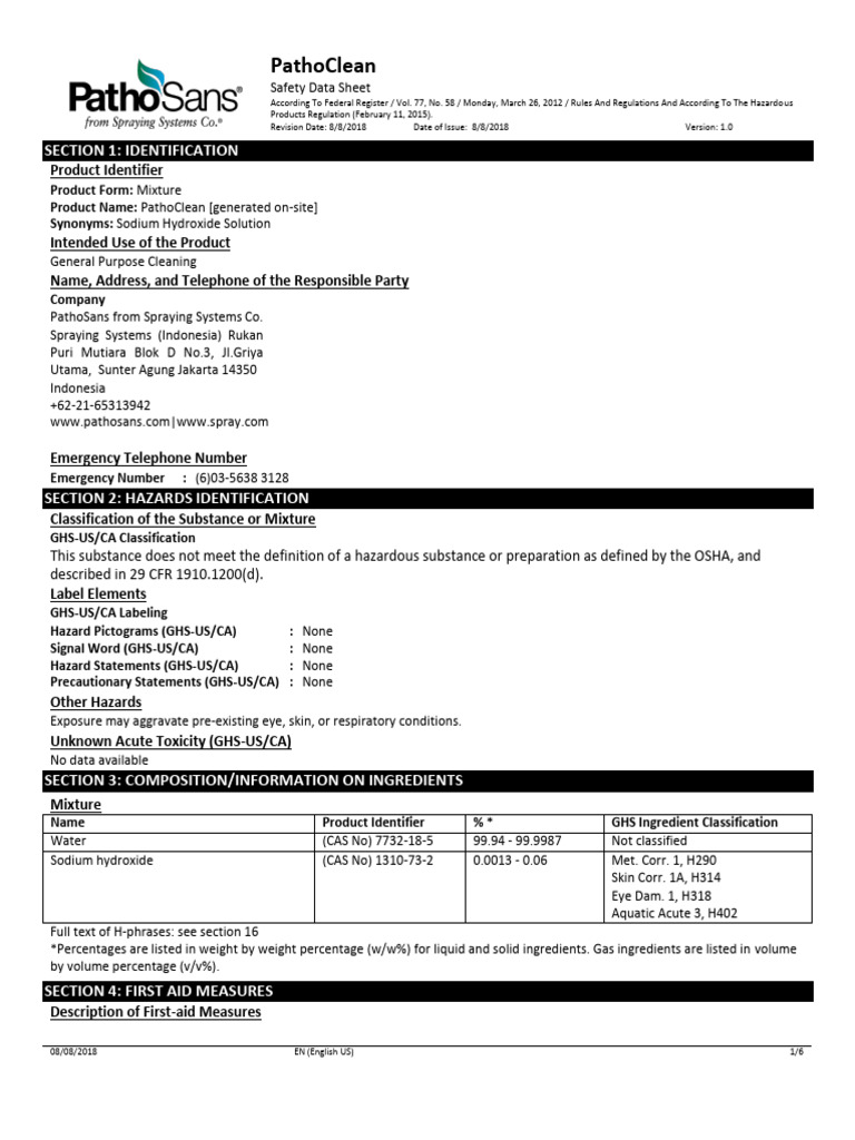 PathoClean Safety Data Sheet Overview | PDF | Firefighting | Toxicity