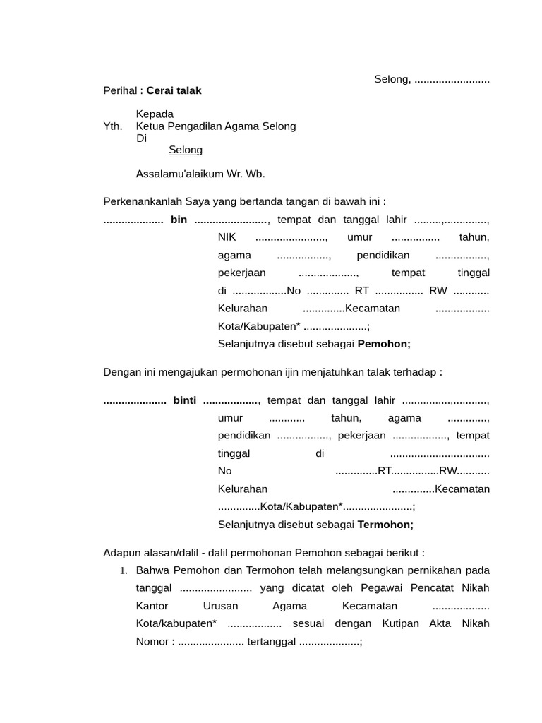 Permohonan Cerai Talak di Selong | PDF
